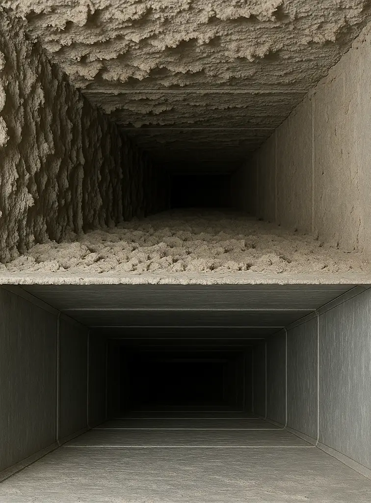 Before and after duct cleaning in Conroe Texas