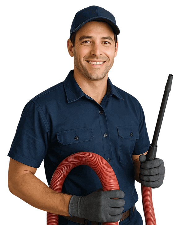 Atascocita TX Air Ducts Cleaning technician holding HVAC tools and smiling