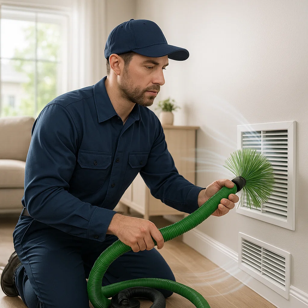 Technician restoring airflow with professional air duct cleaning in Atascocita TX