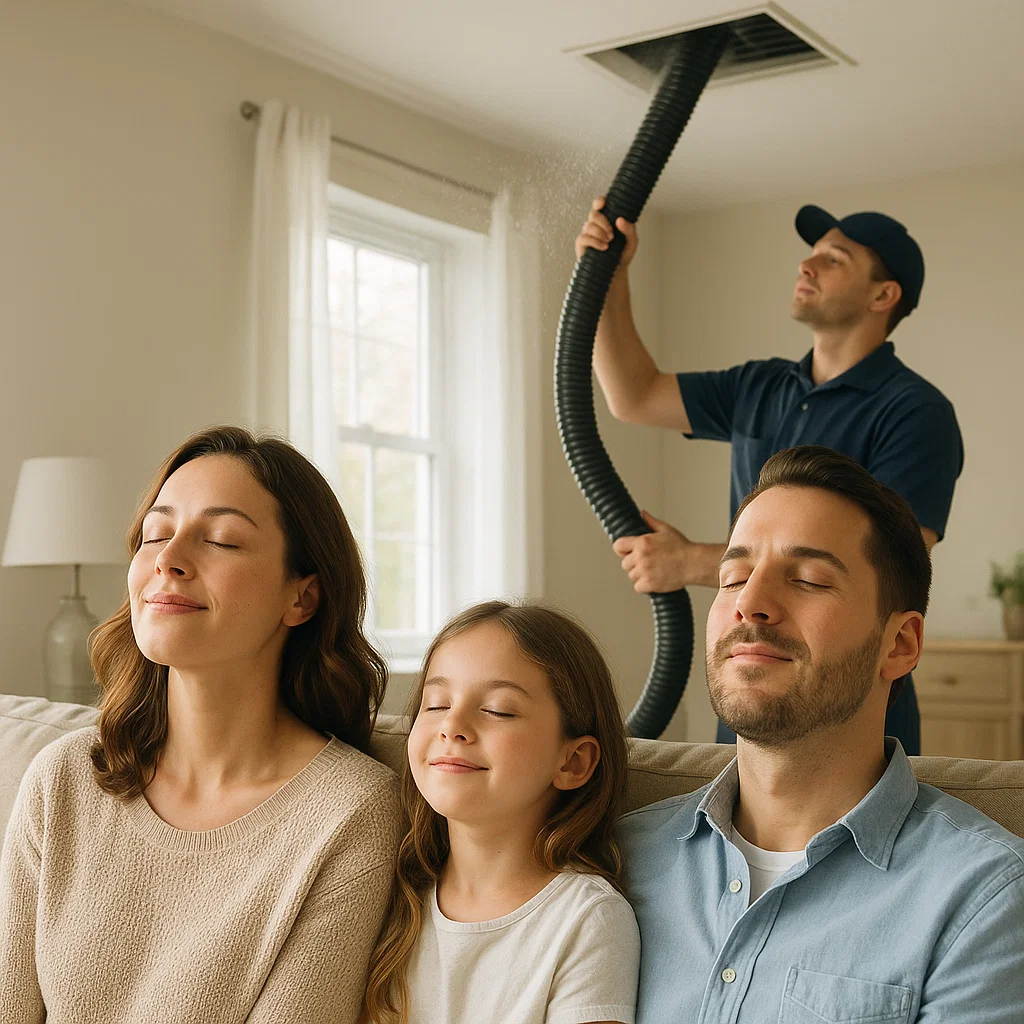 Technician cleaning air ducts in Atascocita TX to reduce dust and allergies